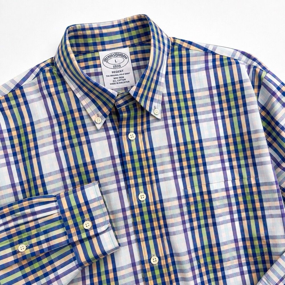 Brooks Brothers Regent Non-Iron Shirt Men's Multicolor Plaid 100% Cotton L